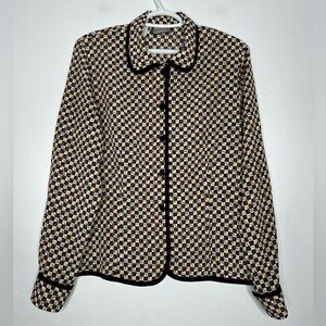 Vintage Bora Bora Geometric Pattern Long Sleeve Button Front Blouse Size Medium
